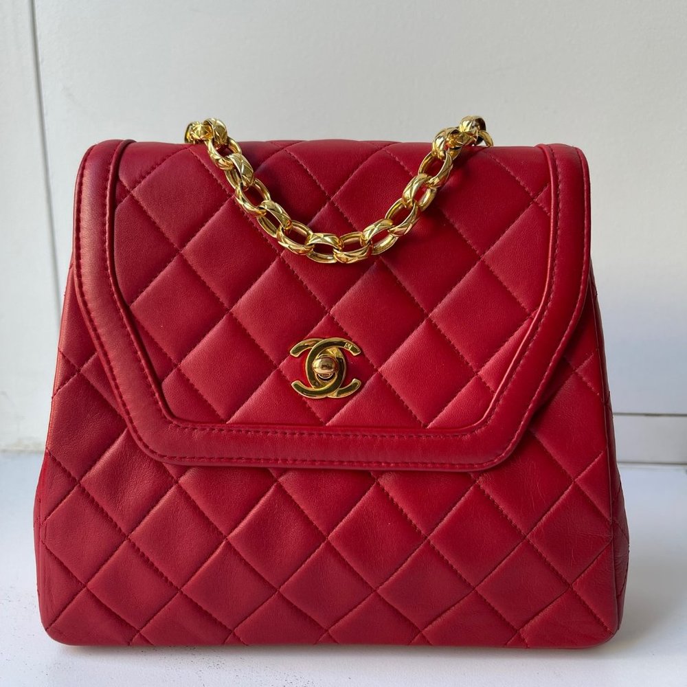 Chanel Vintage Red Lambskin Flap Bag